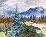 Golden ears Mountain, from Haney, BC water colour 24 x 18in