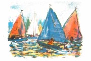 Brownsea  - Start of the Regatta lithograph -  postcard