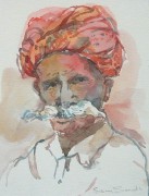 indian watchman water colour 16 x 14in