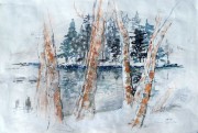 Loch Ossian under snow water colour  15 x 19 in
